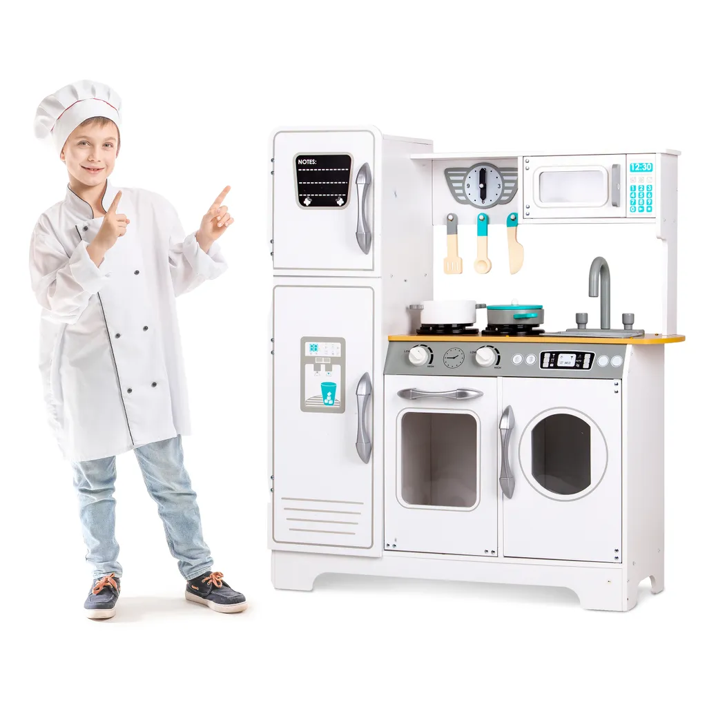 Cuisine enfant bois blanc ECOTOYS : modèle géant avec finitions réalistes - 7