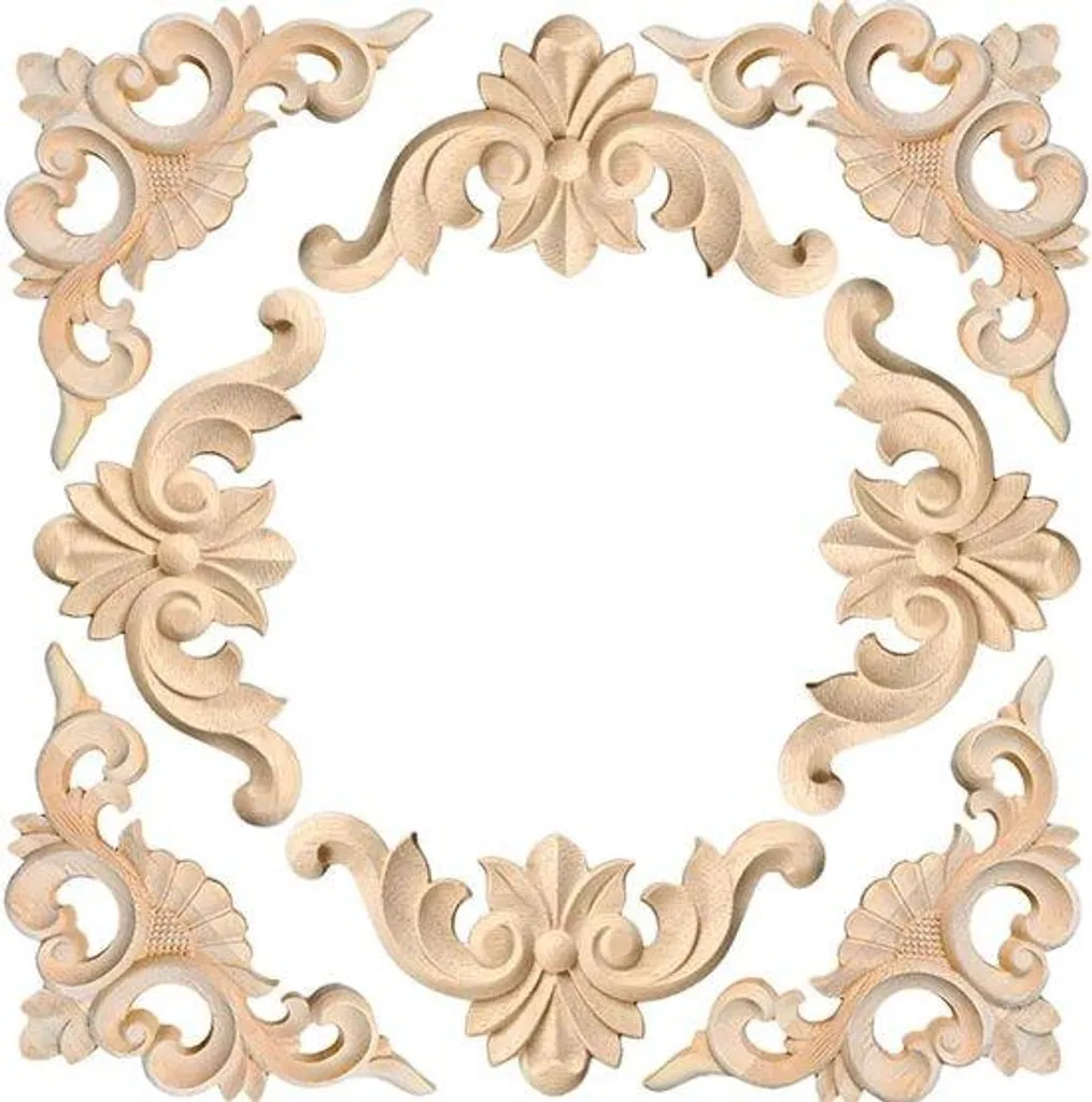 Ornements en bois sculpté lot de 8 motifs floraux pour déco intérieure