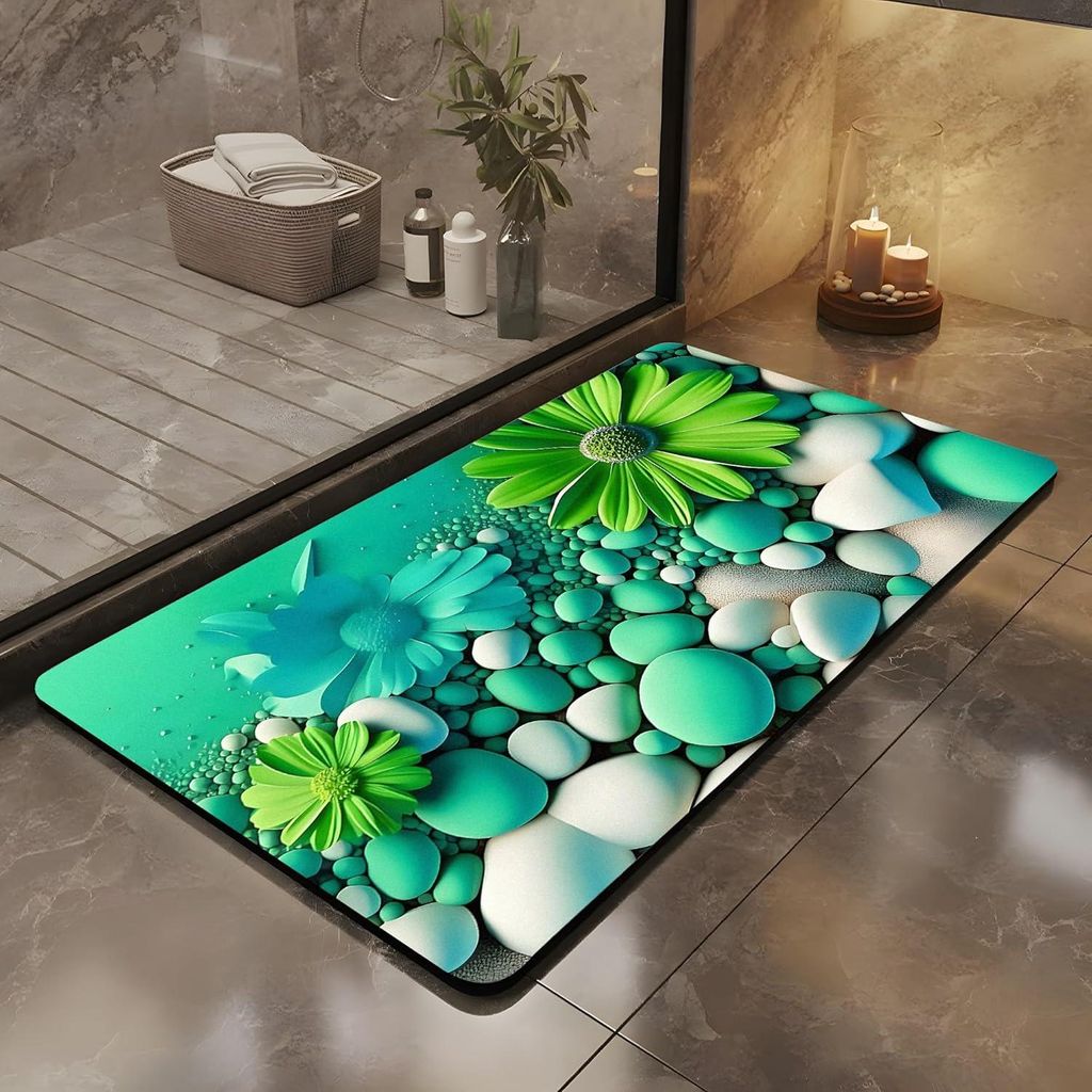 3D-Badematte aus Kieselgur – Design „Traumstrand“, 60 × 40 cm, weich/saugfähig/schnelltrocknend, dekorativ