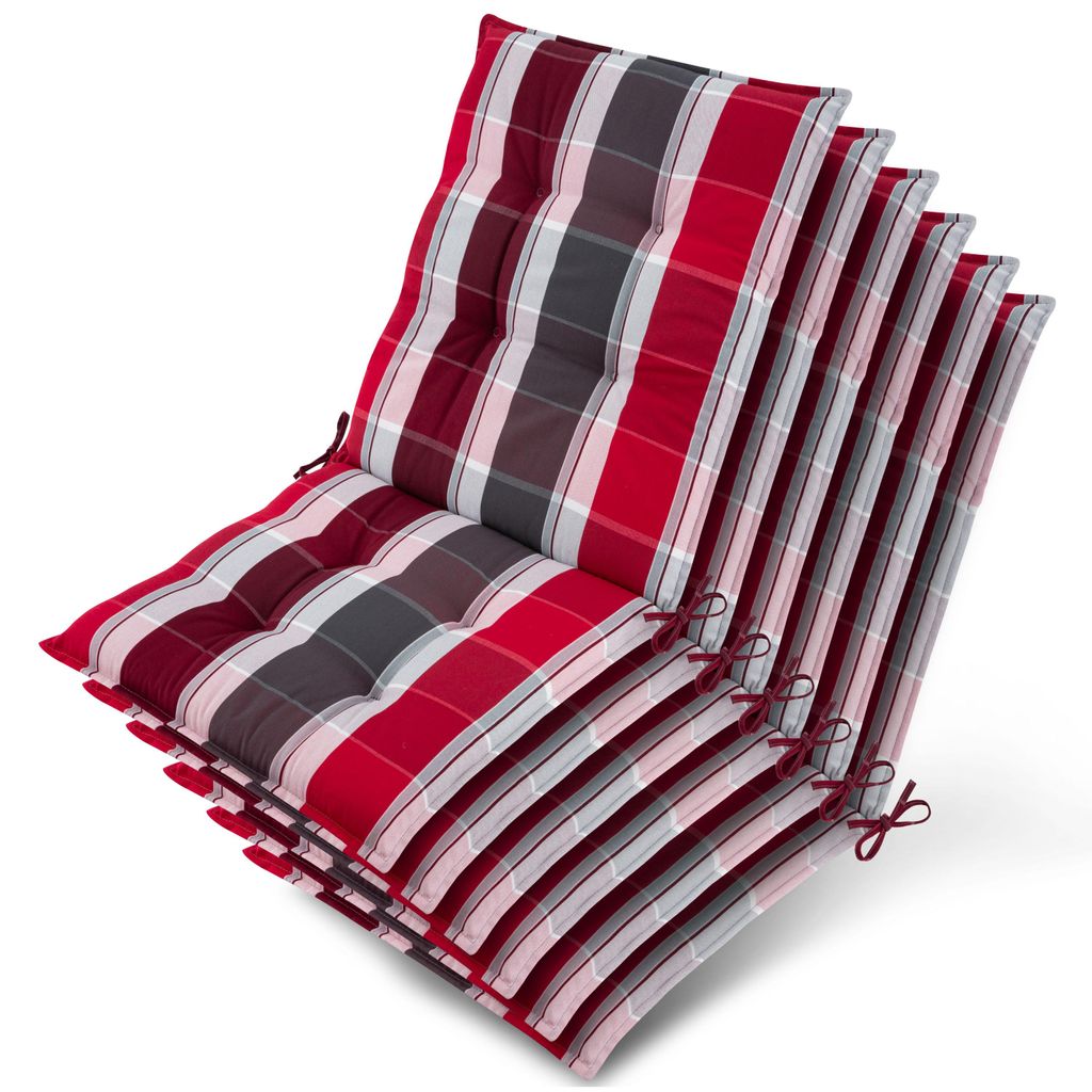 Beautissu 6er Set Sun-NL Niederlehner Auflage 105x50x8cm Rot-Anthrazit-Gestreift