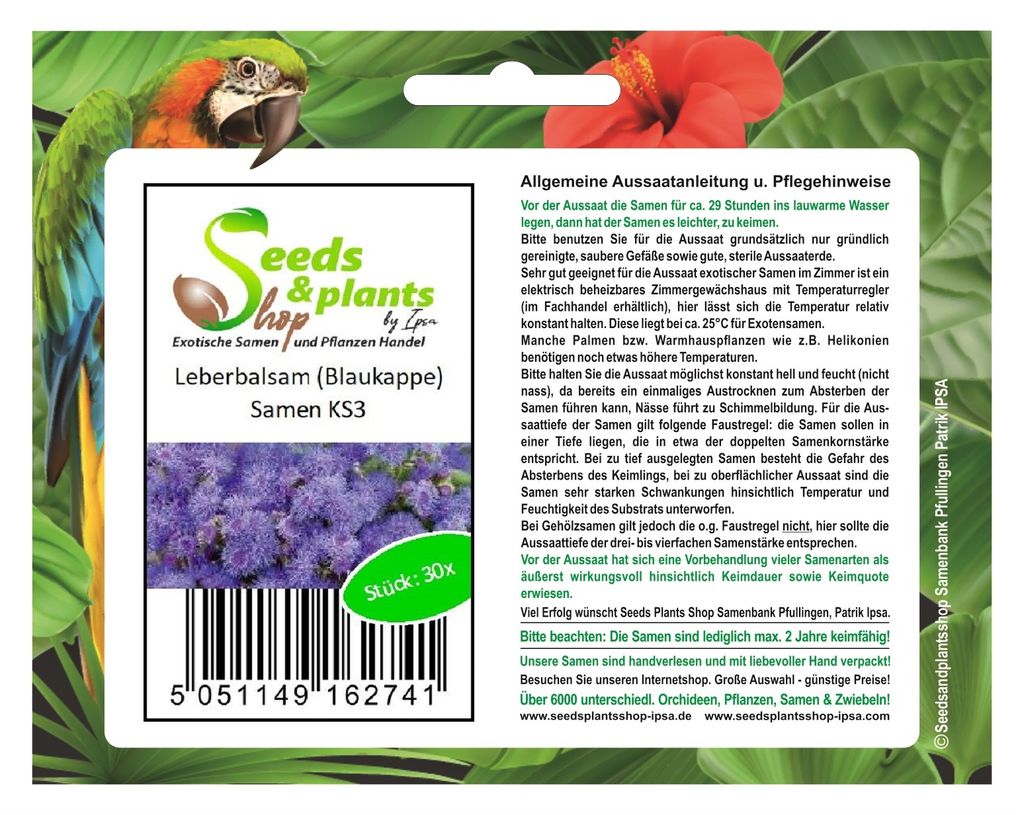 30x Leberbalsam (Blaukappe) - Ageratum Samen Garten Pflanze Saatgut KS3
