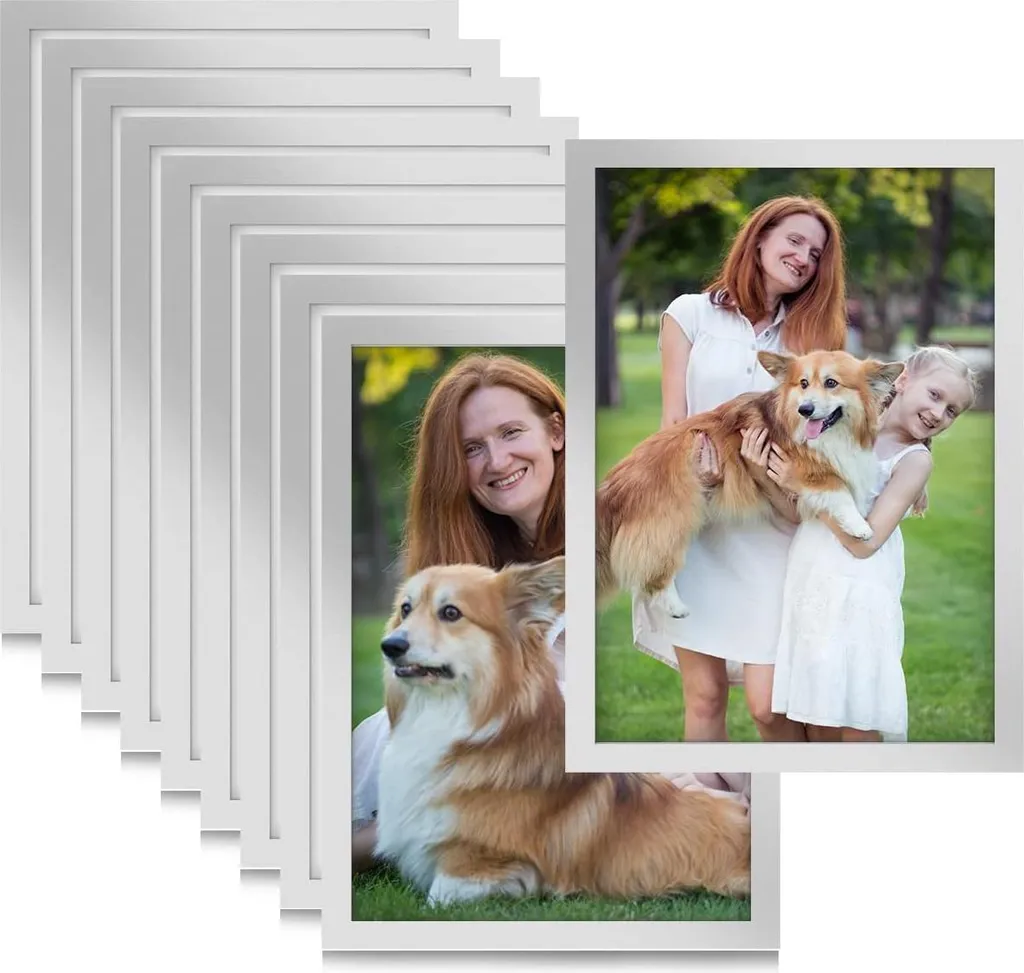 Cadre Photo Magnétique A5 Argenté - Set de 10 Pièces Auto-Adhésives