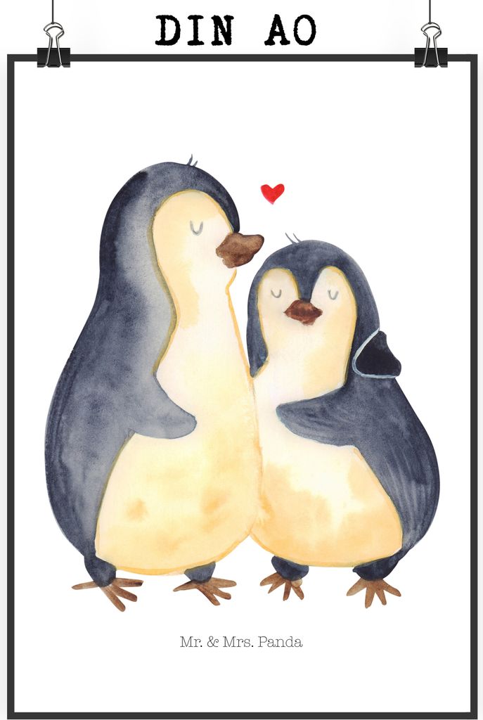 Mr. & Mrs. Panda Bild Pinguin umarmen DIN A0 - Weiß - Geschenk, Liebe, Umarmung Verliebt, Hochzeitstag, Wandbild, Kunstdruck, Deko Poster, Hochzei...