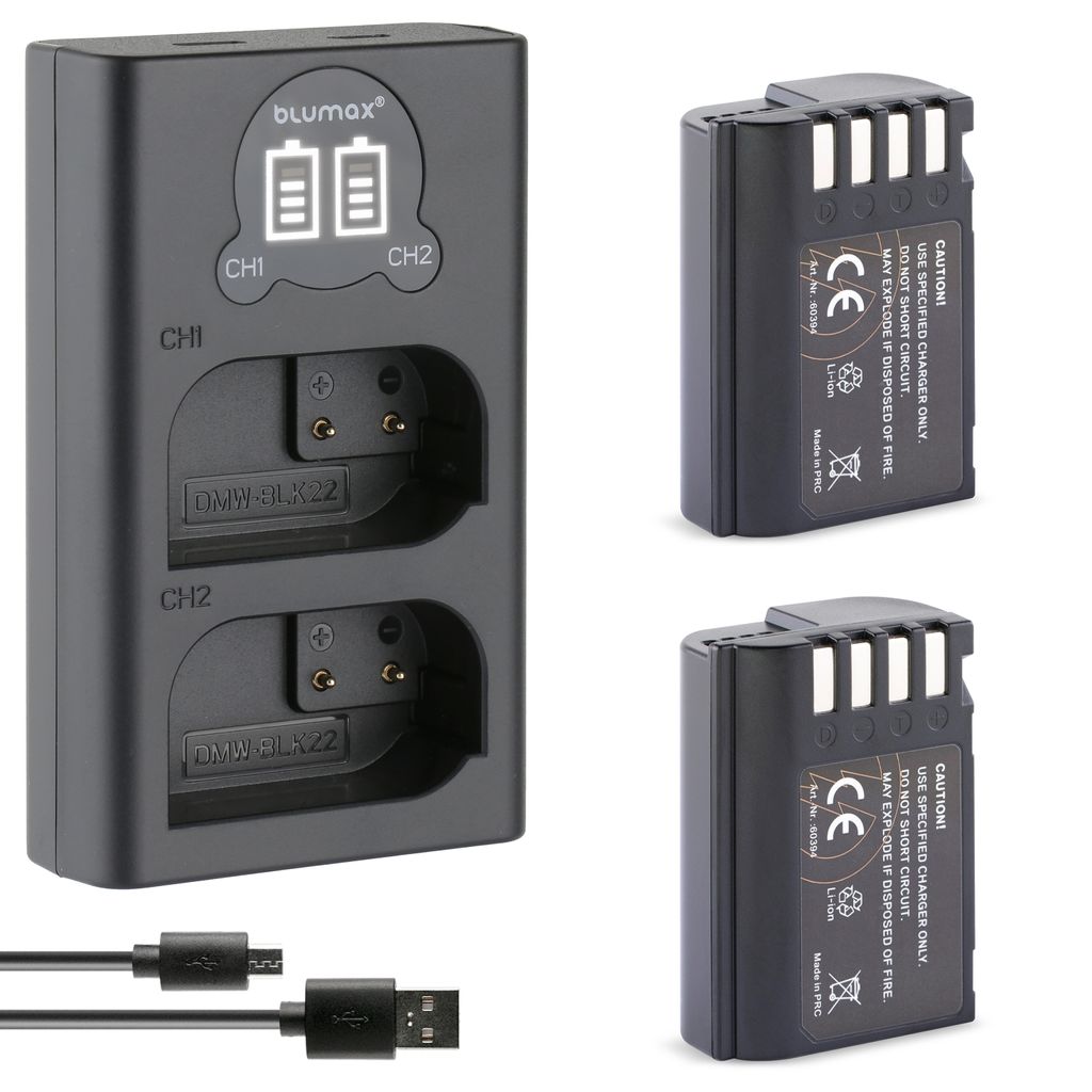 3 Baterías 1 Cargador) Batmax 2280mah Dmw-blk22 Blk22 Batería De