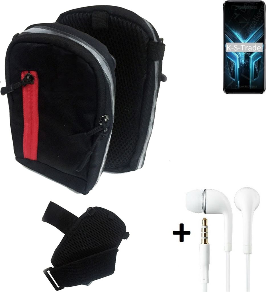 K-S-Trade Outdoor Gürteltasche Holster Umhängetasche + Kopfhörer kompatibel mit ZTE Blade V2020 5G schwarz Handy Tasche Case travelbag Schutzhülle