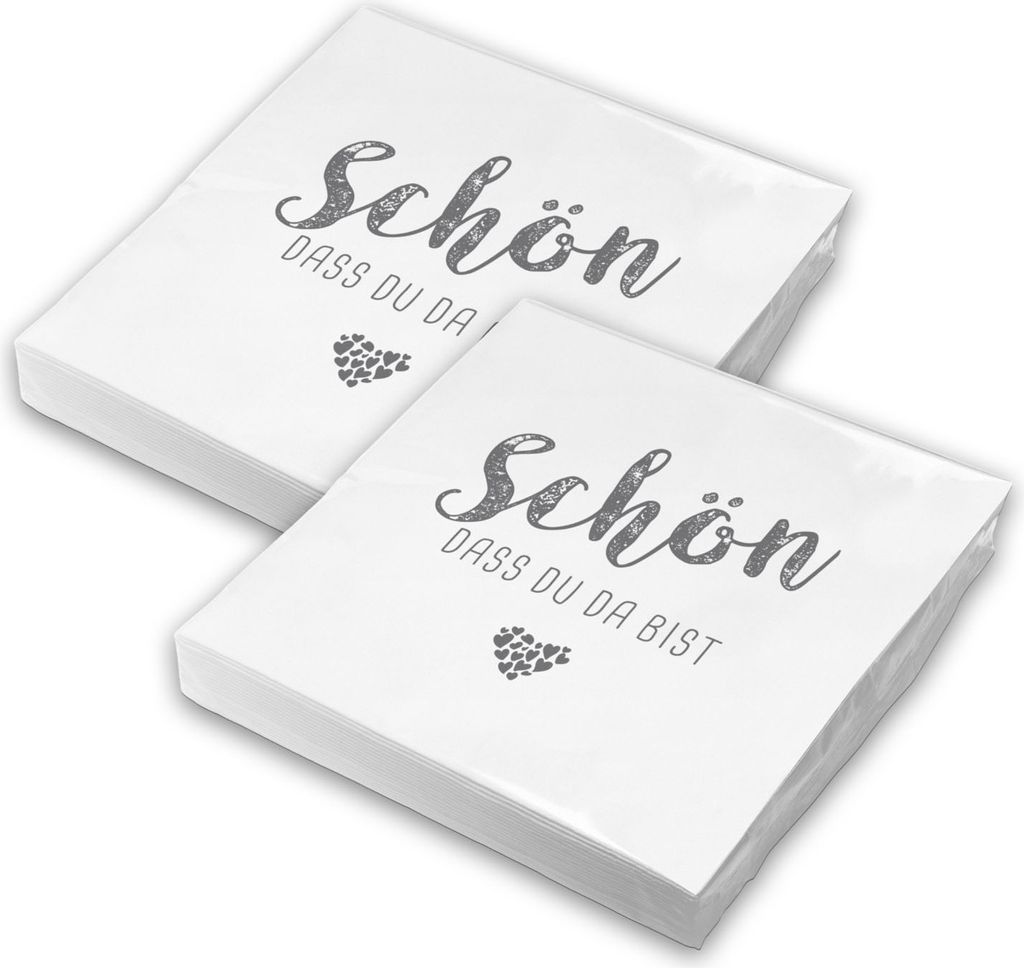 itenga 40x Serviette Schön dass du da bist weiß grau Set Produktbild 