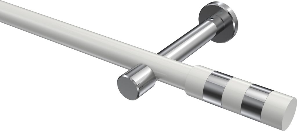 Interdeco Gardinenstange / Vorhangstange Weiß / Chrom, Typ Prestige Mavell (Zylinder Bicolor) ohne Ringe, 20 mm Ø 1-läufig, 260 cm