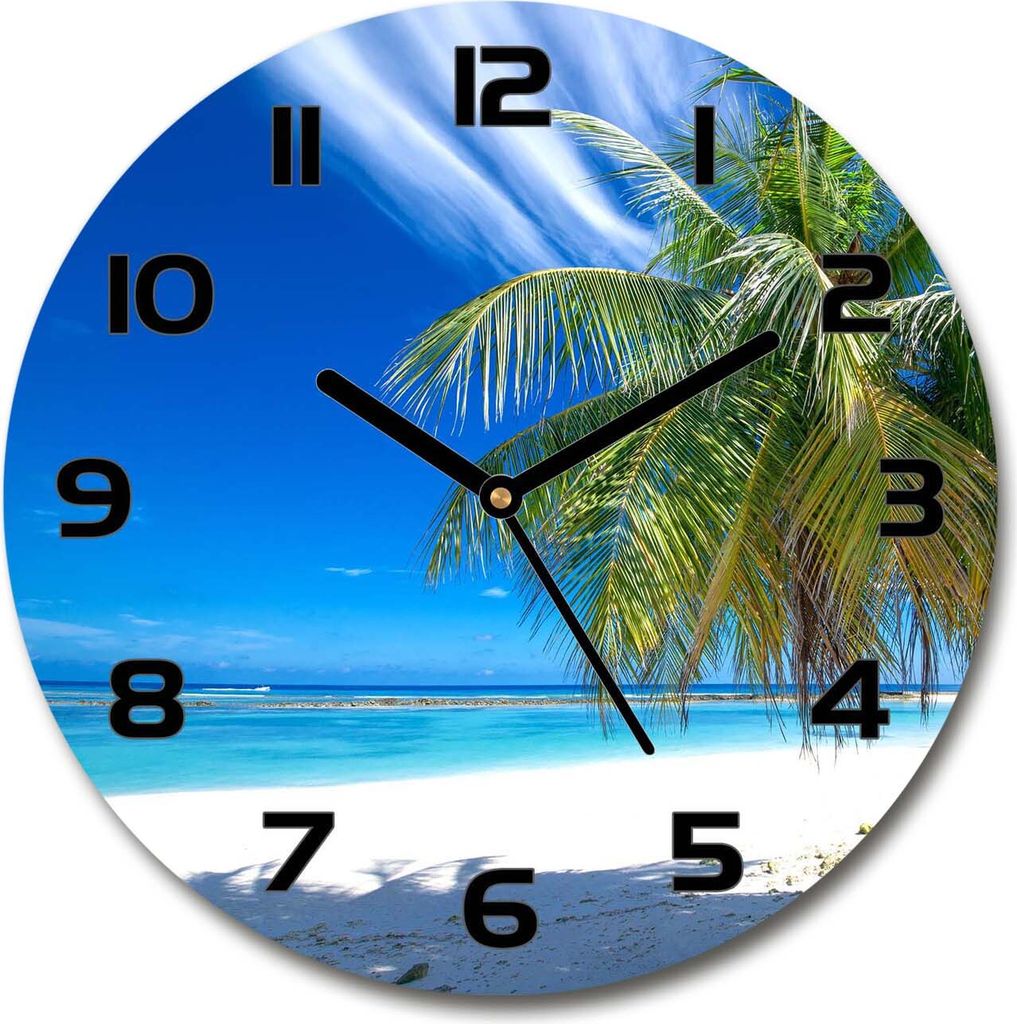 Wanduhr aus Glas 30fi Glasbild Glasuhr Gehärtetes Glas - schwarze-zeiger - Tropical beach
