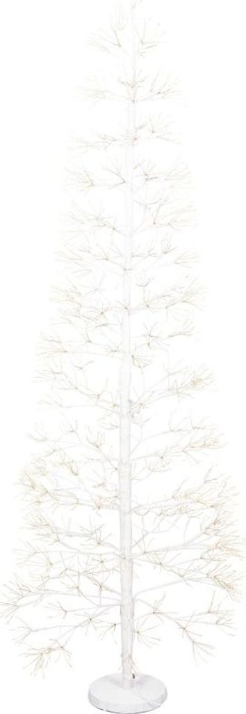 A white decorative tree with lights on a white base.