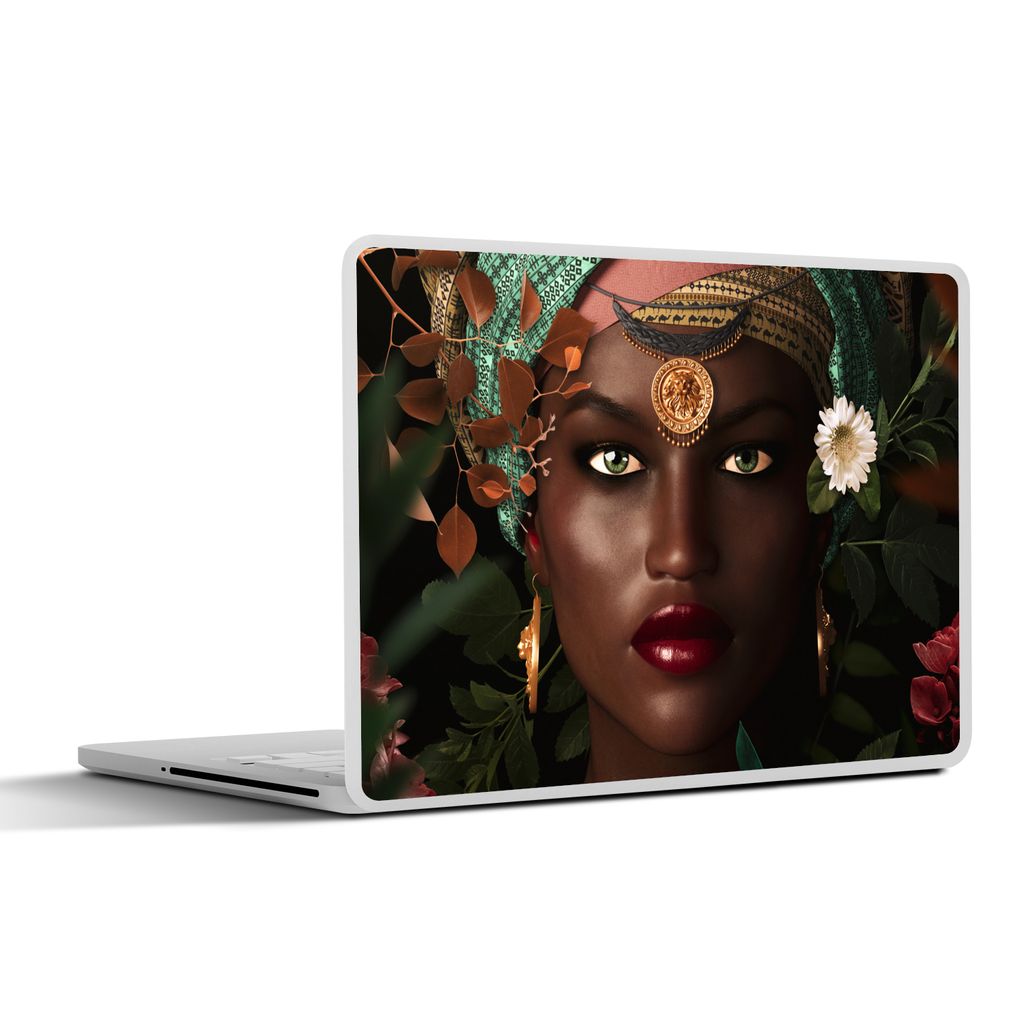 MuchoWow Laptop Aufkleber Sticker Cover Frau - Blumen - Schmetterlinge - Pflanzen - Schmuck - Luxus 31x22.5 cm - Laptop-Deko
