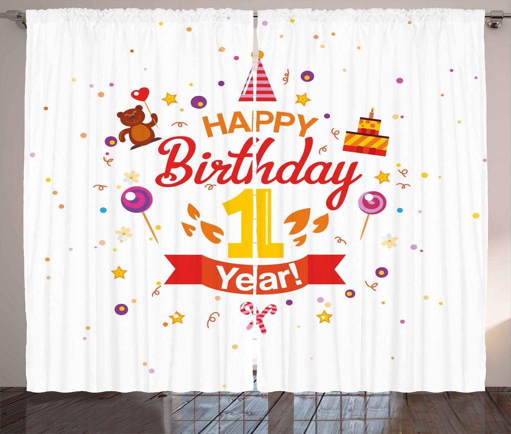 ABAKUHAUS Geburtstag Rustikaler Vorhang, Party mit Cones Bear, Wohnzimmer Universalband Gardinen mit Schlaufen und Haken, 280 x 225 cm, Ringelblume...