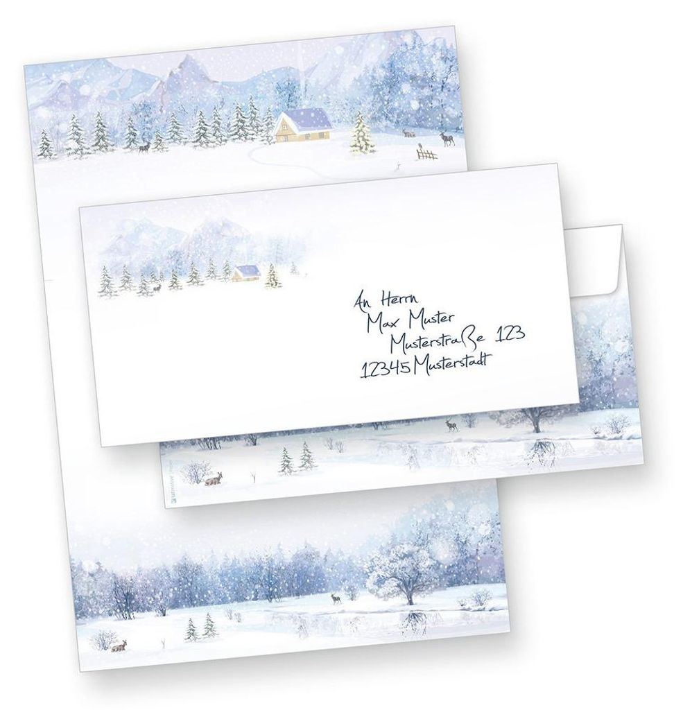 Weihnachtsbriefpapier 25 Sets Weiße Weihnachten, Produktbild 
