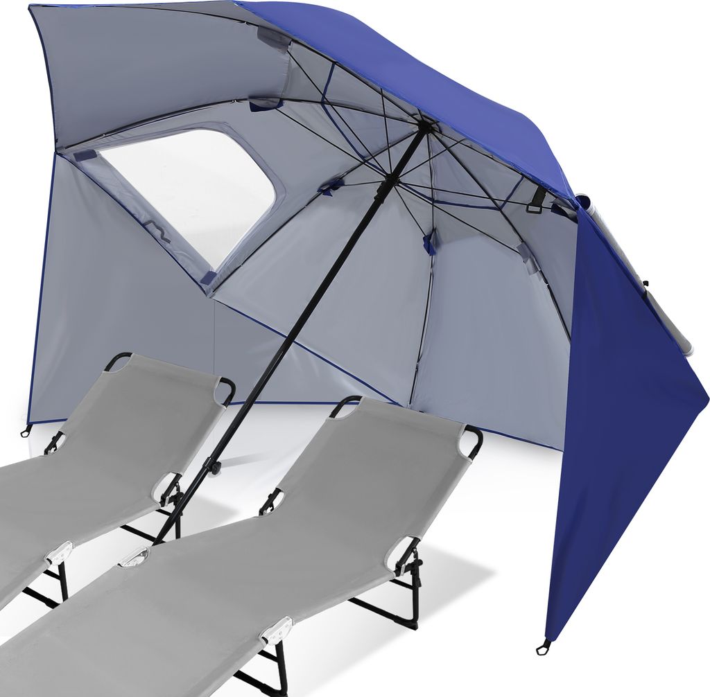 Strandschirm, Sonnenschirm, Balkonschirm, 210cm, Strandmuschel, Gartenschirm Sonnenschutz UV-Schutz UPF 50+ aus Stahl mit Kippfunktion Gartenschirm