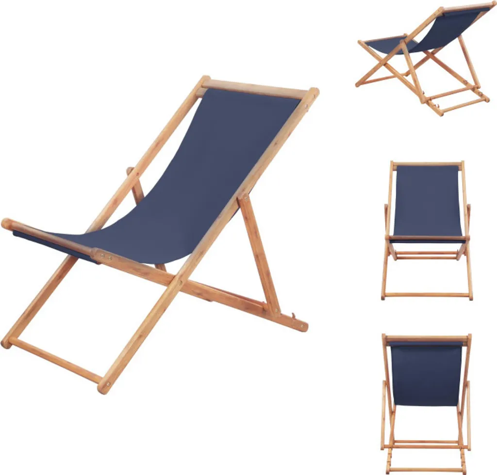 Chaise de Plage Bleue avec Cadre en Bois Robuste - Mobilier Pliant vidaXL