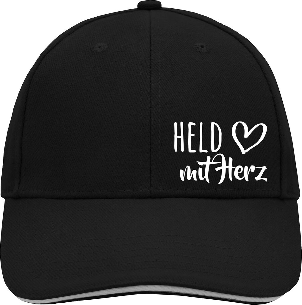 Huuraa Cappy Mütze Held mit Herz Black/Light Grey Baumwolle 6-Panel Kappe Geschenkidee