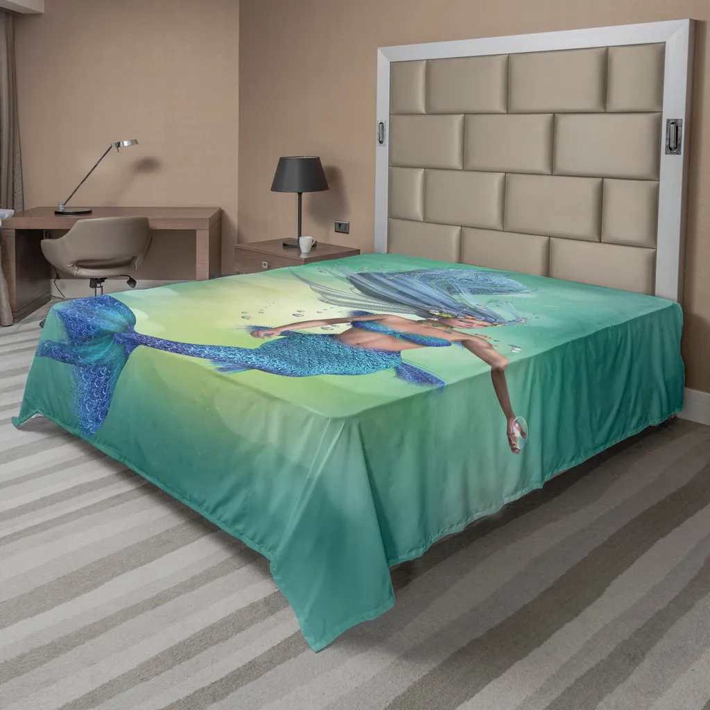 Drap de Lit Doux Anti-Pli Motif Sirène 260x228 cm pour un Sommeil Paisible