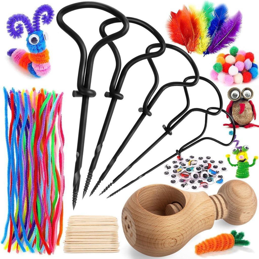 1.5-5 mm Kastanienbohrer Kinder, Handbohrer mit Kastanienhalter, 258 tlg Kastanien Bastelset Kinder, Bastelset mit Zahnstocher, basteln herbst Fede...