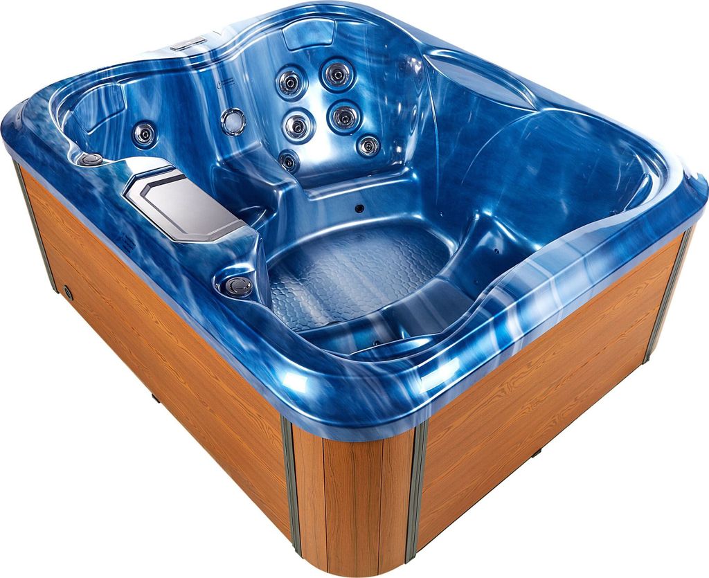 BELIANI Outdoor Whirlpool Blau Acryl und Aluminium Rechteckig 180 x 215 cm mit LED Hydromassage Schutzhülle für 4 Personen Garten Draußen Terrasse