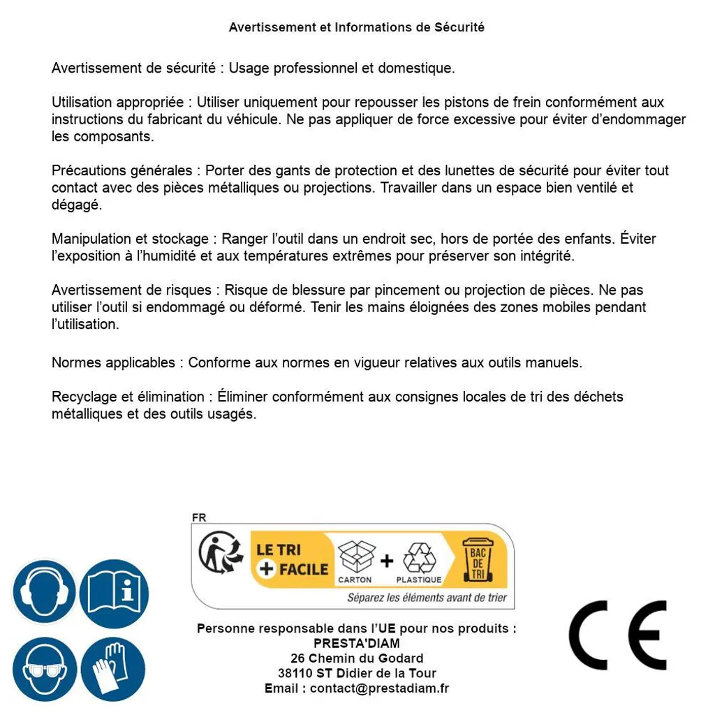 Repousse-Piston Universel D-Work : Changez vos Freins sans Difficulté