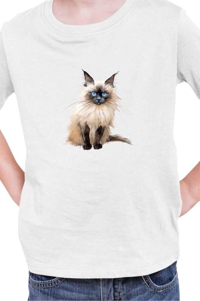 Kinder T-Shirt Funny Cats Breeds Birman Cat 014, 5-6 Jahr - 116 / Weiß