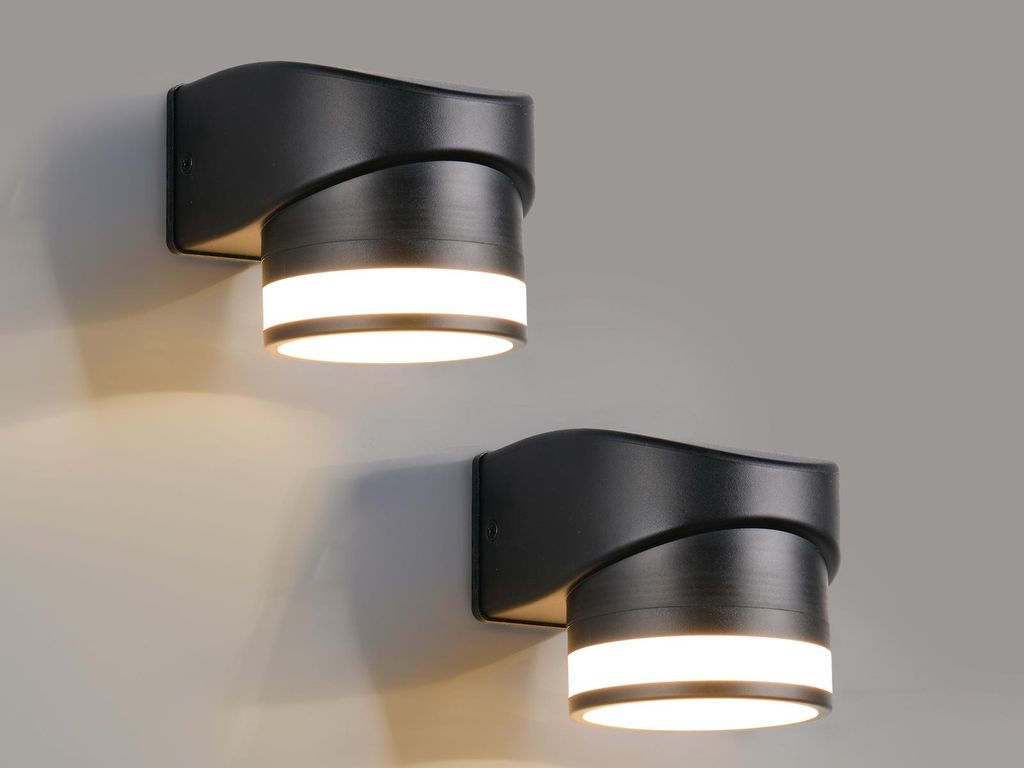2er Set Downlight LED Außenwandleuchte Schwarz Fassadenbeleuchtung, Höhe 10cm