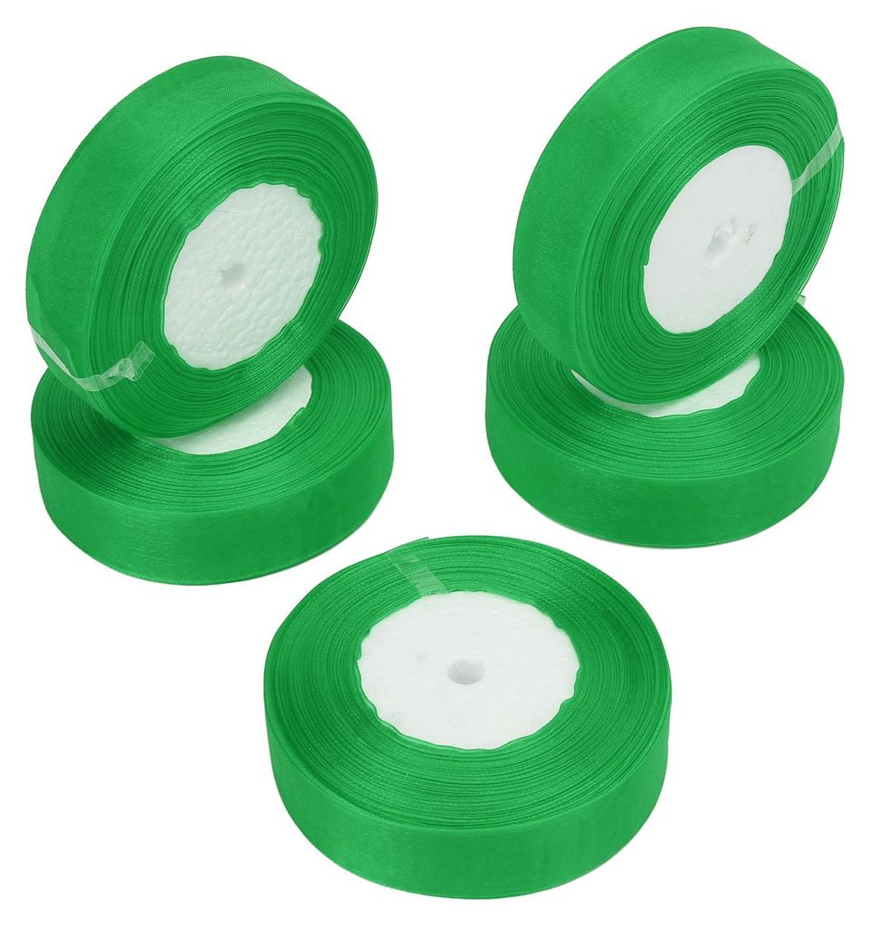 5 Rollen (insgesamt 245 Yards) Glitzerband, 2,5 cm breit, Polyester, Metallic-Glitzerband, Geschenkband zum Verpacken, Grün