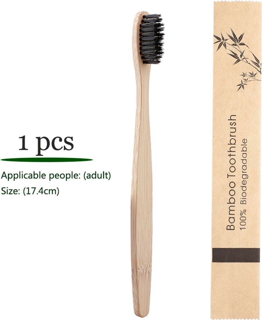 Bambus-Zahnbürste, Schwarz 1 Stück, Weiche Borsten Erwachsene, Kraftpapier-Verpackung, Umweltfreundlich & Nachhaltig