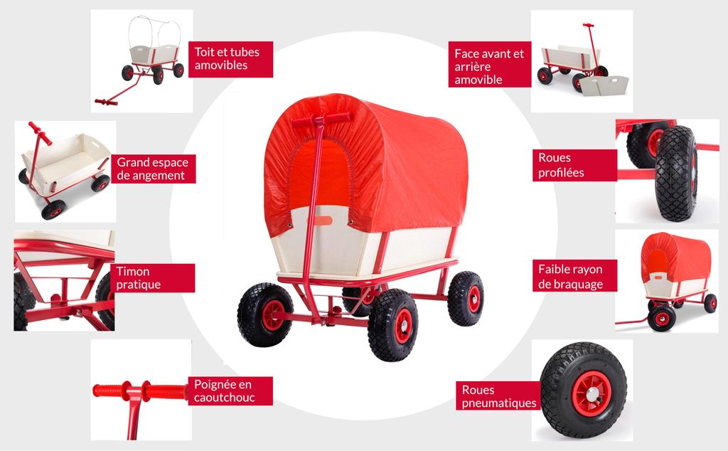 Chariot de transport bois max. 180kg rouge 4 roues Image du produit 