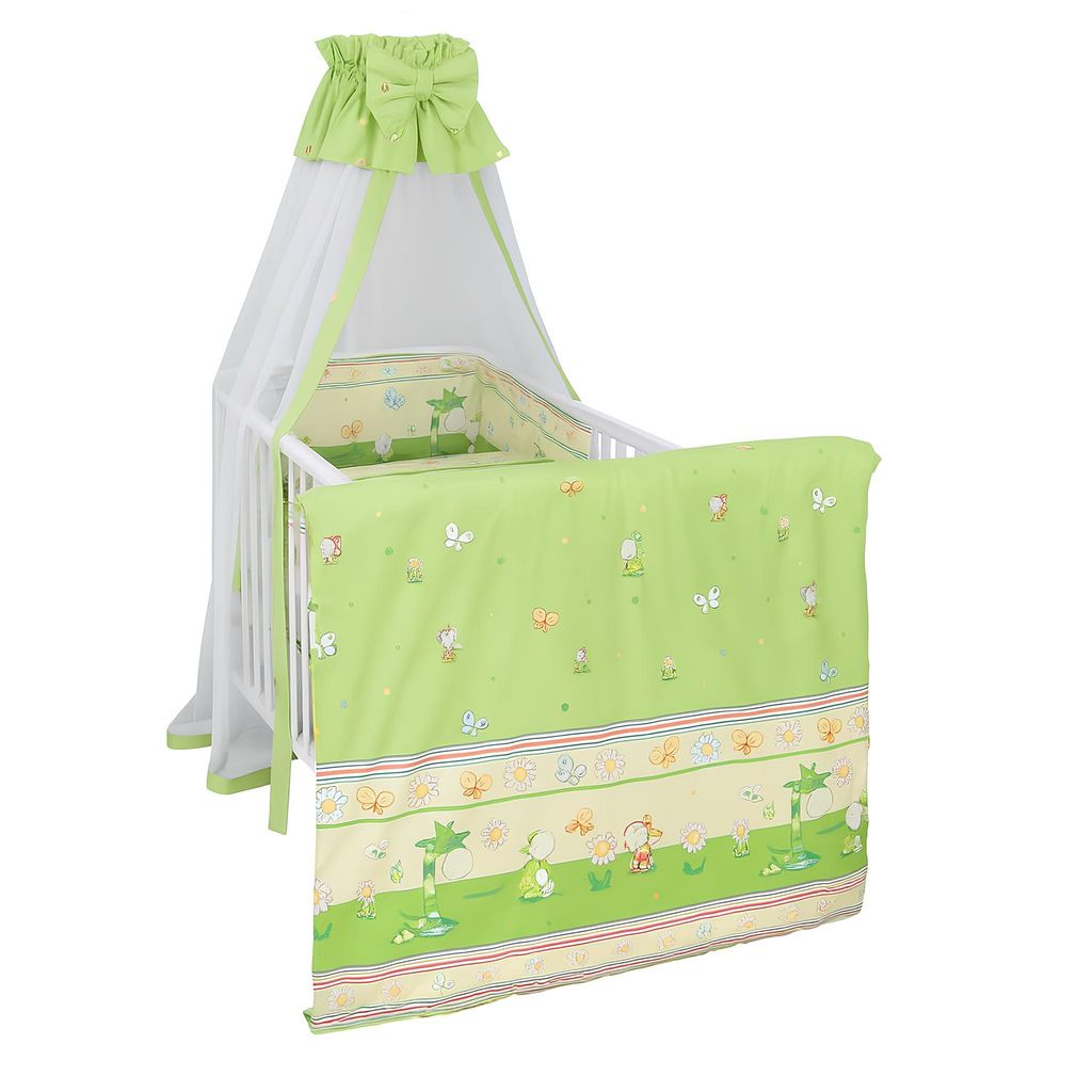 Baby-Delux Baby Bettwäsche Bettset 5-tlg Bettausstattung Nestchen Chiffonhimmel Giraffe grün gelb