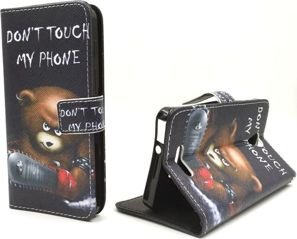 Handyhülle Tasche für Handy Alcatel Pop 4 Schriftzug Bär mit Kettensäge