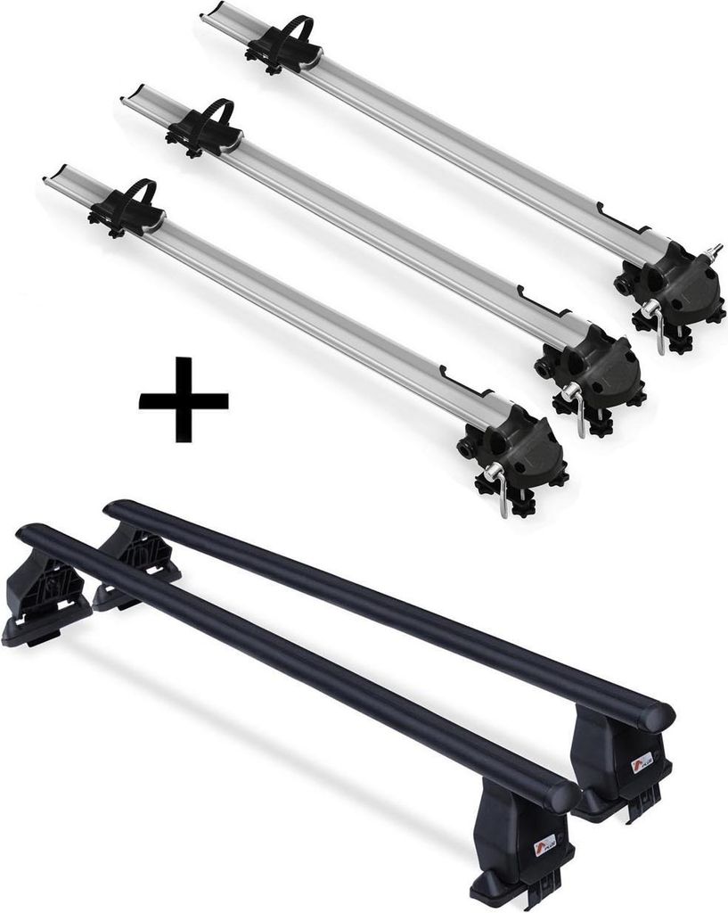 3x Fahrradträger Bike Pro + Dachträger Menabo Tema Stahl kompatibel mit für Mercedes E-Klasse (W210 4Türer) 1995-2002