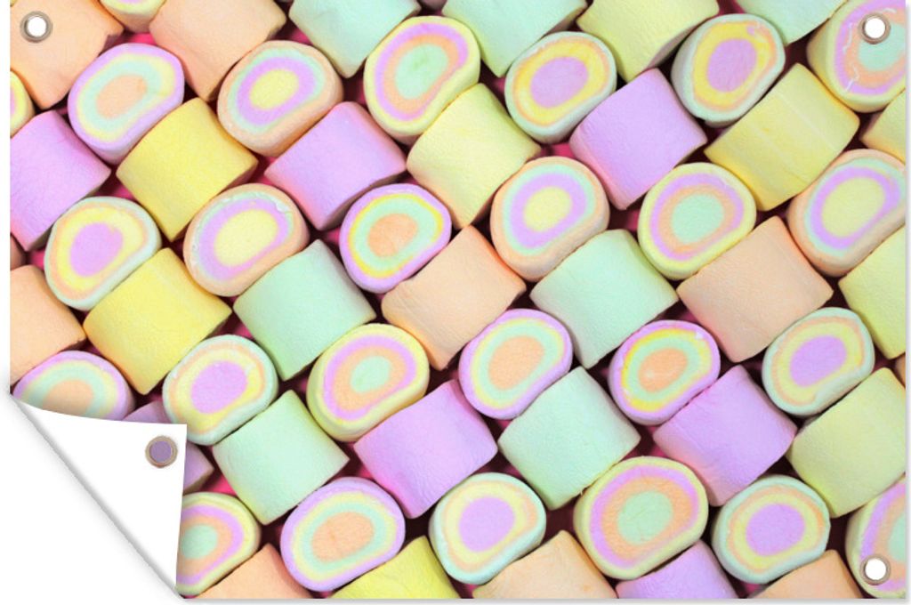 MuchoWow 60x40 cm Outdoor-Poster Gartendeko Sichtschutz Garten Poster für den Garten Marshmallow-Bonbons