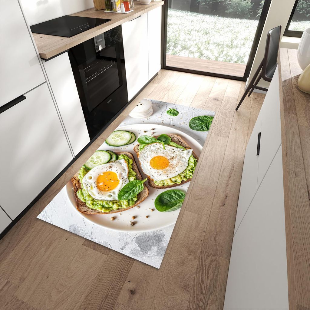 Küchenteppich 90x180cm rutschfest & abwischbar PVC Läufer - Brot und Avocado