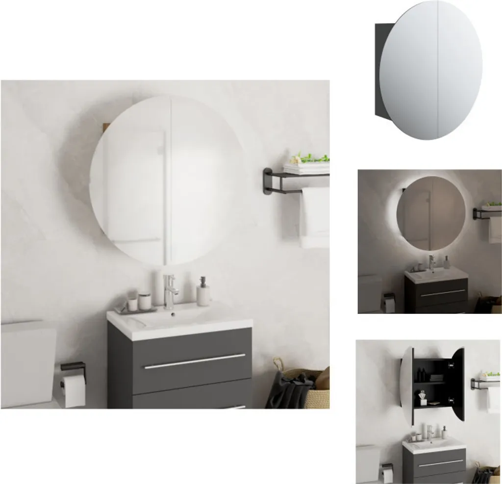 Armoire de toilette avec miroir rond LED vidaXL noir 47 cm VX-98412