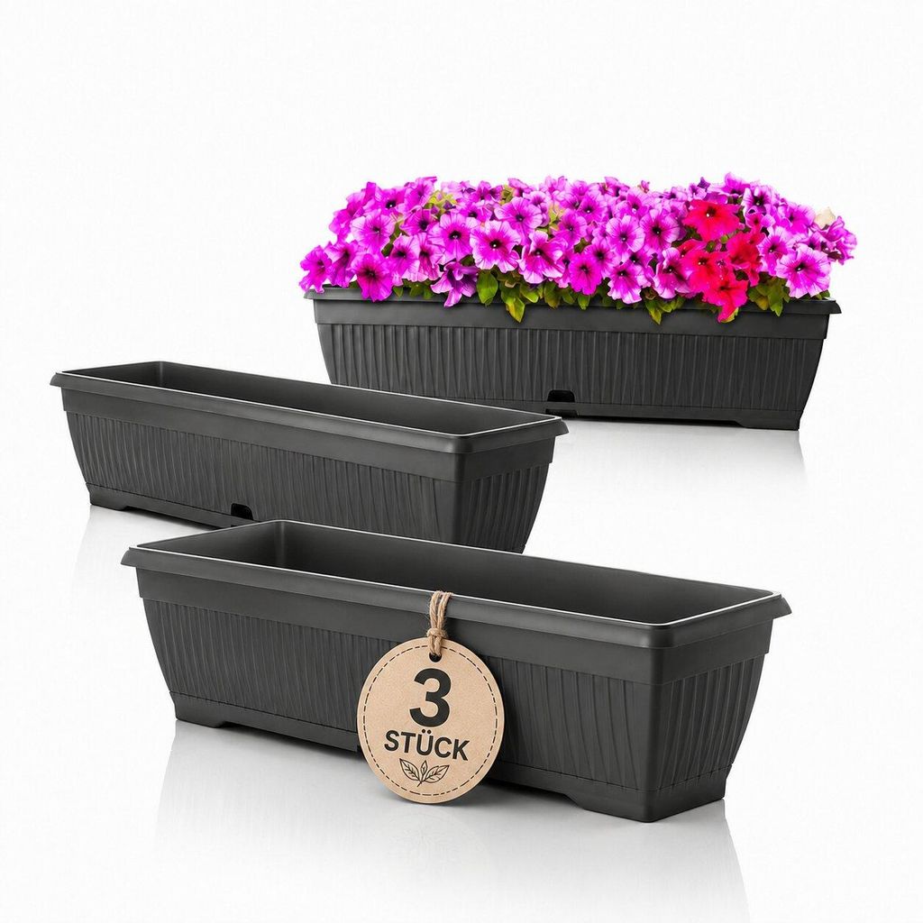 BigDean 3x Blumenkasten 80cm mit abnehmbarem Untersetzer - Produktbild 