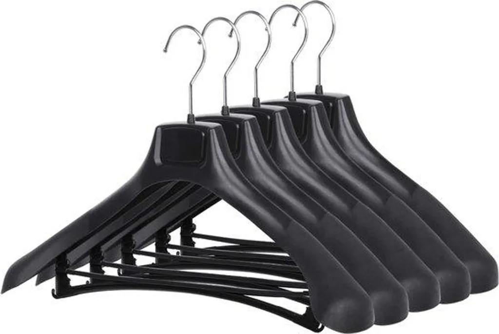 Lot de 5 cintres à épaules larges en plastique noir pour penderie