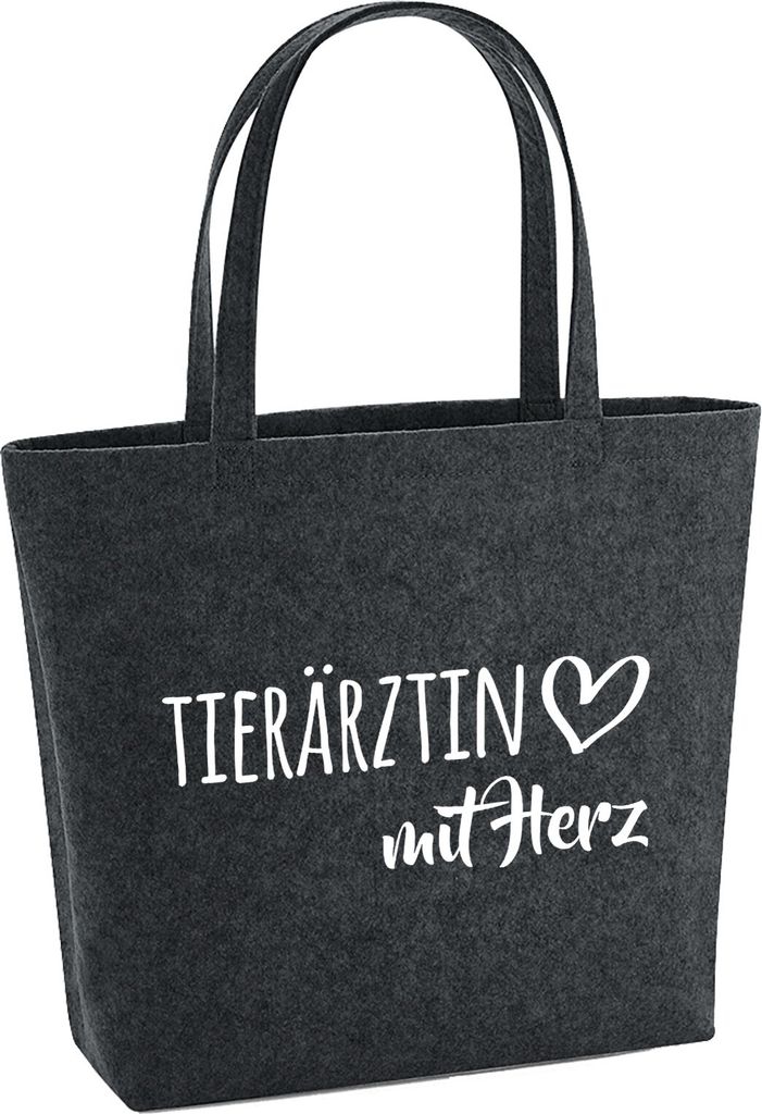 Huuraa Filzshopper Tierärztin mit Herz 22 Liter Charcoal Melange Filztasche Geschenkidee