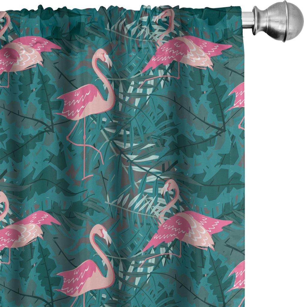 ABAKUHAUS Flamingo Vorhänge, Gardinen, Die Wiederholung Exotische Muster von Tropic Vögel auf Blätter Insel Rahmen Kreaturen, 2 Stück 75 x 175 ...