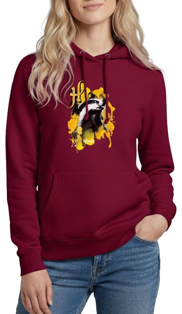 Spreadshirt Harry Potter Haus Hufflepuff Dachs Damen Hoodie, L, Bordeaux