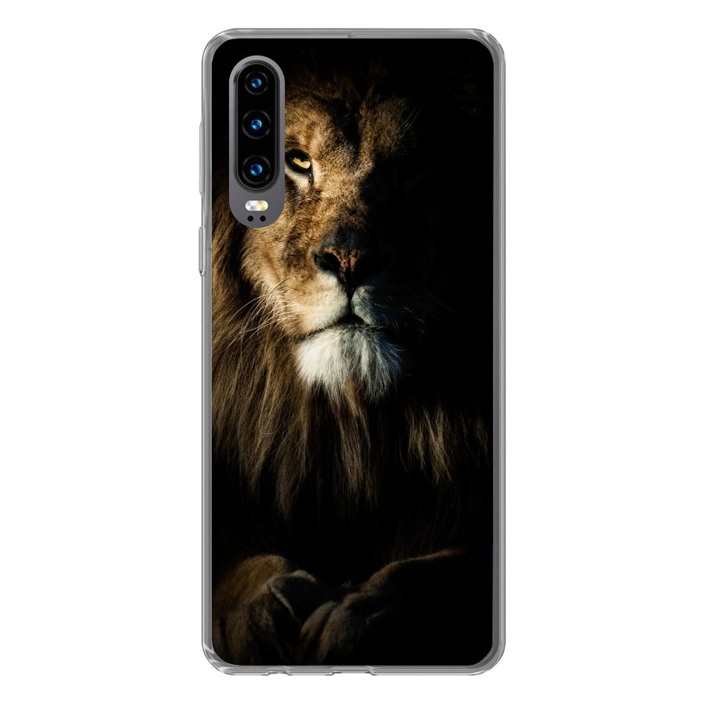 MuchoWow Handyhülle Schutzhülle Hülle für Huawei P30 Löwe - Licht - Porträt Silikon Softcase Handy Hülle - Kartenbesitzer