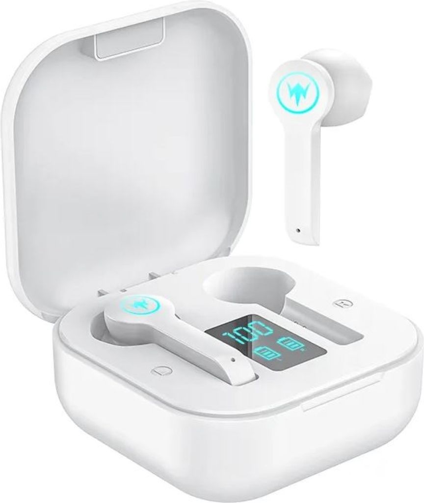 Moodix Bluetooth Ohrhörer, LCD-Anzeige, Weiß – Kabellos, Mikrofon, Smart-Touch, Kompatibel mit Android & iOS