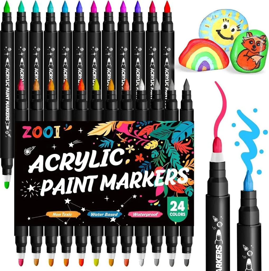Marqueurs acryliques étanches double pointe 24 couleurs anti-bavure