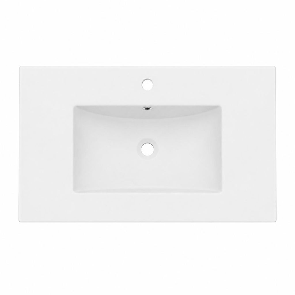Keramik-Möbelwaschbecken 80 cm, weiß, mit Hahnloch und Produktbild  KI-generiertes Bild