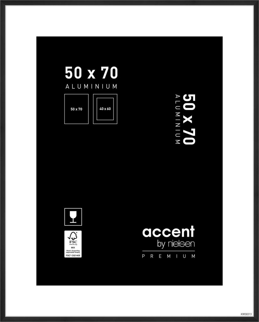 accent by nielsen Aluminium Bilderrahmen Accent Premium, 50x70 cm, Schwarz Matt
