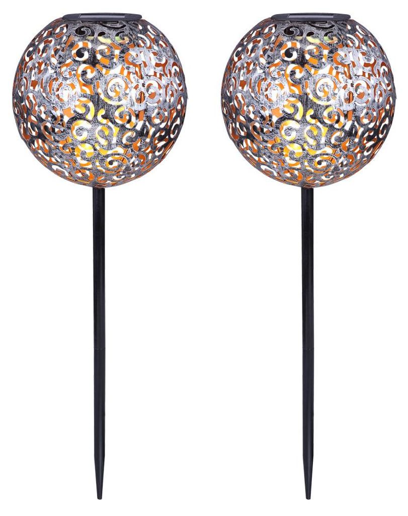2x LED Solarleuchten, Dekorgeflecht-Kugel, Höhe 54 cm Produktbild 
