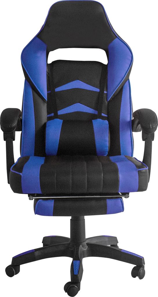 Aga Spielstuhl, Bürostuhl, Drehbarer Spielstuhl, Gamingstuhl, Racing Schreibtischstuhl,Chefsessel mit Fußstütze Schwarz - Blau