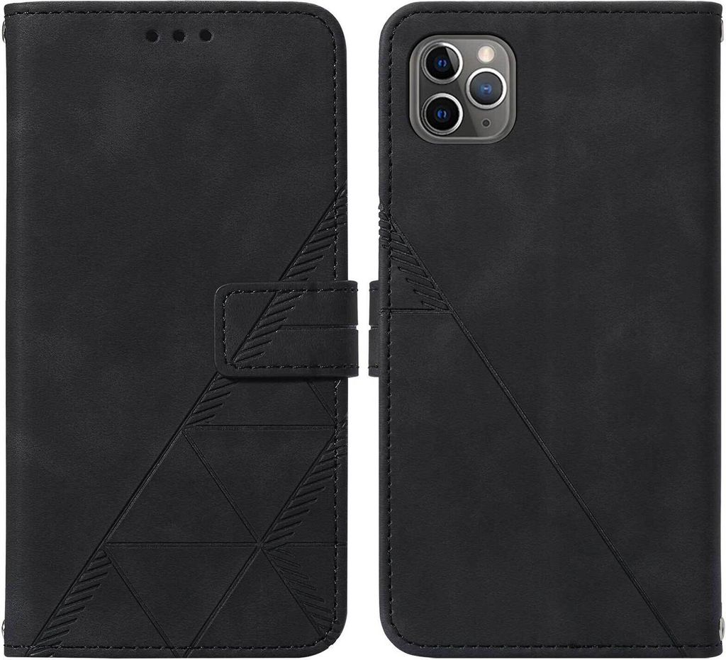 iPhone 11 Pro Max Hülle, Schlank Prägung Flip Leder Kartenfächer Schutzhülle mit Ständer für iPhone 11 Pro Max Schwarz