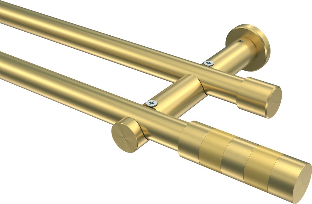 Interdeco Gardinenstange / Vorhangstange Messing-Optik, Typ Platon Mavell (Zylinder Bicolor) ohne Ringe, 20 mm Ø 2-läufig, 320 cm