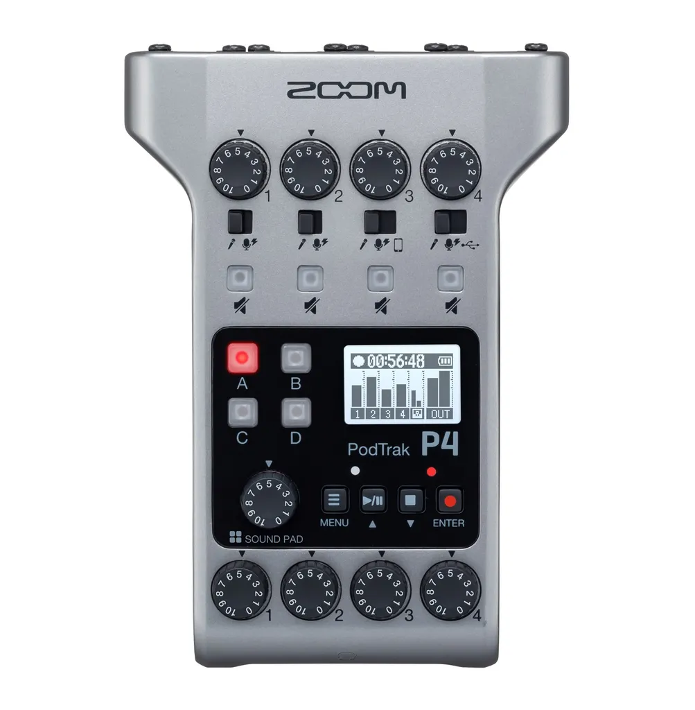 Enregistreur de Podcast Portable Zoom PodTrak P4 avec 4 Entrées XLR Pro