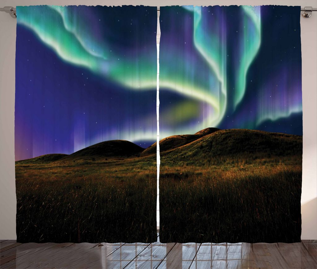 ABAKUHAUS Alaska Rustikaler Vorhang, Meadows in der Nacht, Wohnzimmer Universalband Gardinen mit Schlaufen und Haken, 280 x 175 cm, Mehrfarbig